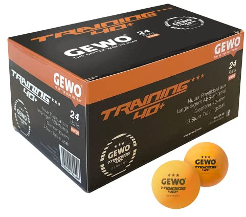 GEWO Tischtennisbälle Training 40+ - 3 Sterne Tischtennis Bälle aus ABS Plastik mit Naht - Hochwertige Ping Pong Bälle, Durchmesser 40+mm, Vorratspackung mit 24 Stück, Orange…