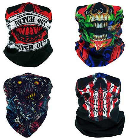 SMEHCF 4 Multifunktionstuch Gesichtsmaske Motorradmaske Sportmaske Sturmmaske Maske Halsmanschette Schal Bandana für Damen Herren Clown Joker Vampir Schädel Skelett