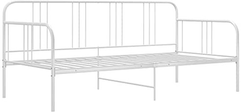 vidaXL Schlafsofa Bettgestell Tagesbett Metallbett Bettsofa Einzelbett Bett Gästebett Sofabett Sofa Couch Jugendbett Weiß Metall 90x200cm