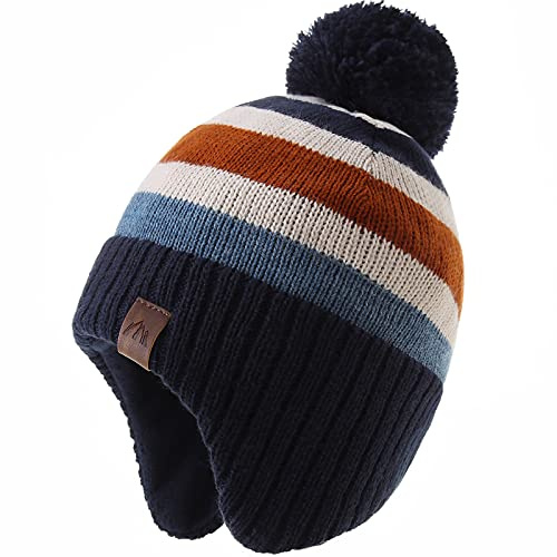 AHAHA Wintermütze Junge and Baby - Fleece-Gefüttertes Ski Beanie Kinder Strick Earflap Mütze 51CM