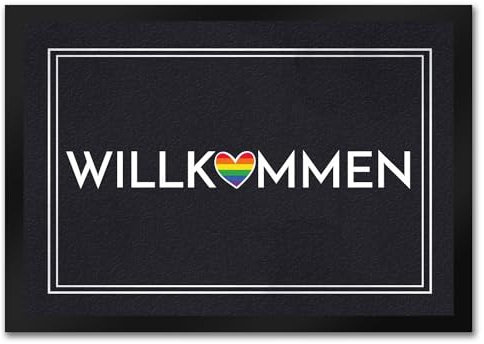 speecheese Willkommen Fußmatte in 35x50 cm mit Buntem Regenbogen-Herz Symbol der Schwulen- und Lesbenbewegung Stolz Gleichberechtigung Freiheit