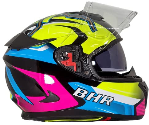 Full Face Motorradhelm mit Doppelvisier BHR 813 Race | Full Face Motorradhelm ECE homologiert mit Sonnenblende | Mann/Frau | Spider Yellow | L