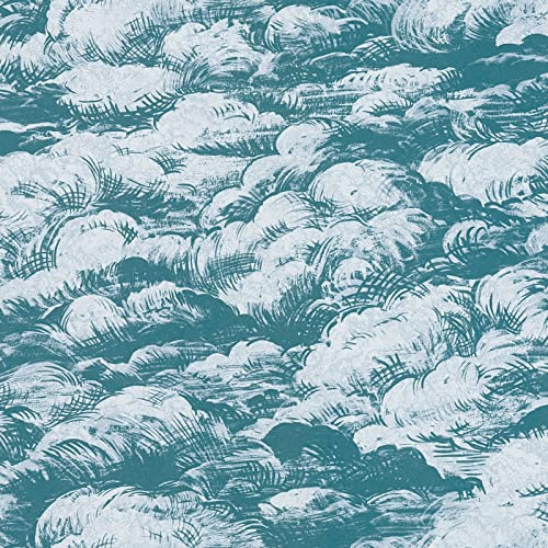 Petrol Tapete mit Wolken | Himmel Vliestapete in Blau Grau ideal für Schlafzimmer und Flur | Vlies Wolkentapete gezeichnet mit Vinyl