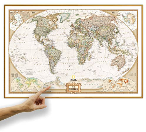 ORBIT Globes & Maps - Weltkarte mit Kartenbild von National Geographic - Pinnwand Landkarte classic mit Alurahmen, Aktuell 2020, 116x75 cm, englisch, Retro bzw. Vintage-Look