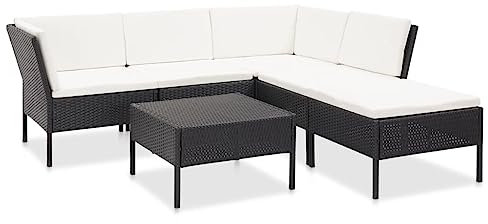 vidaXL Gartenmöbel 6-TLG. mit Auflagen Lounge Möbel Sofa Gartenset Sitzgarnitur Sitzgruppe Gartengarnitur Gartensofa Poly Rattan Schwarz