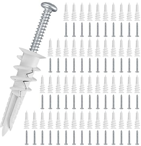 90 Pcs Plasterboard Fixings Raw Plug and Screws Kit(45 Drywall Anchors, 45 Self Drilling Screws), Heavy Duty Hollow Cavity Wall Anchors with Screw Fixings Set
