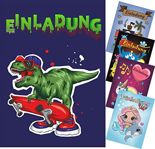 CMC imports 6 er Set Kinder Geburtstag Einladungskarten für Jungen & Mädchen verschiedene Motive Einladung Kindergeburtstag! (Dinosaurier)