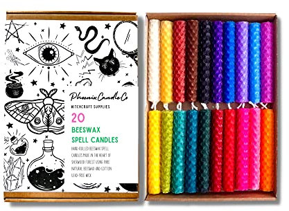 Phoenix Candle Company 20 Bienenwachs Zauberkerzen Set | Salböle | Buch der Schatten | Zauberbuch | heidnisch | Wiccan (ohne Öl, ohne Buch)