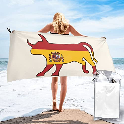 Toro con Bandera de España Toallas de Playa para Adultos Toalla de baño Toallas de Piscina Toalla de Viaje de Vacaciones Toalla de Secado rápido 31.5 × 63 Pulgadas