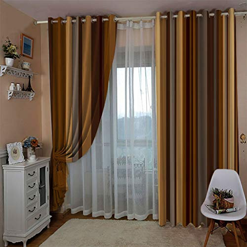 ZAPVI Fenster Vorhang Schlaufen-Vorhang Braun & gestreift Dekorative Gardine Schlaufenschal Fenster-Schal 2er Set Größe:2 x B168 x H229cm