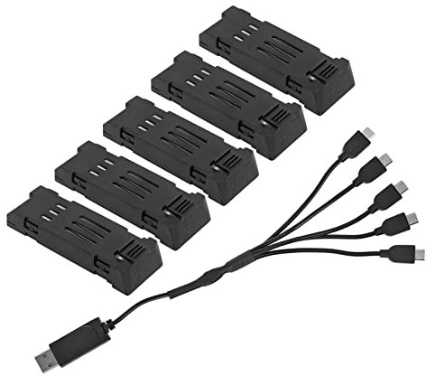 Batteria al Litio 3.7V 600mAH, Batteria Drone con Cavo di Ricarica 5 in 1, Batteria Portatile RC per Elicottero Aereo per E58 L800 JY019 RC Quadcopter Pezzo di Ricambio