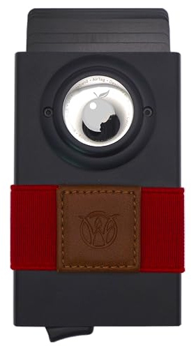 Will Fire Airbox Kartenetui mit Geldklammer und Airtag Halter Card Holder Wallet | Karten Portemonnaie | Cardholder | Slim Wallet | RFID Schutz (Schwarz/Rot)