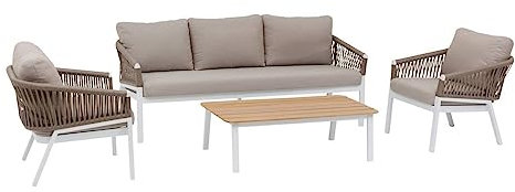 Hespéride - Salon de Jardin oriengo Taupe et Blanc 5 Places en Aluminium traité époxy