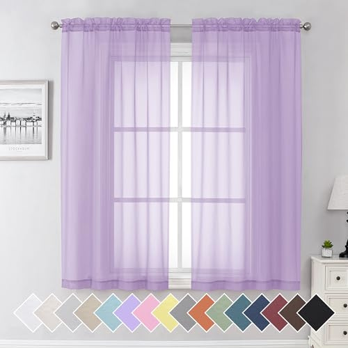 Aiyufeng Light Purple Sheer Curtain Panels Pair Sold 63 Inch Length, Light Filtering Window Curtain Drapes Treatment for Kitchen, Bedroom/Children Room, Voile Top Dual Rod Pocket, 2 Pack of 42 x 63