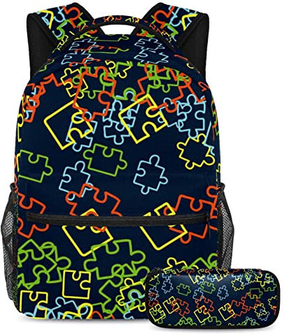 VAPOKF Schulranzen-Set für Teenager, Mädchen, Jungen, Schüler-Büchertasche, Rucksack mit Federmäppchen für die Schule, Autismus-Tag-Poster, multi, Einheitsgröße, Schulranzen-Sets