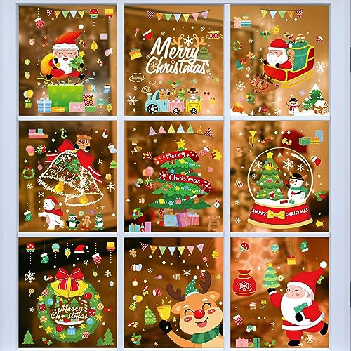 AUAUY Natale Decorazione, 10 fogli 389PZ Natale Adesivo Finestra Decorazione, Adesivi Adesivi Vetro Natalizi, PVC Autoadesivi Finestre, Adesivi per Casa Porta Vetrina Finestra Decorazione