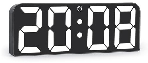 U-Picks Große Digitale Wanduhr Mit Adapter, LED-Uhr Mit Großem Zahlendisplay, Einstellbarer Helligkeit, DREI Weckern, Leise Tischuhr Für Wohnzimmer Garage - Weiß