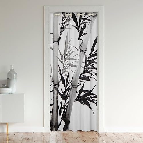 richhome Tinte Malerei Blackout Vorhang 1 Panel 86x203, Bambus Chinesische Aquarell Tür Vorhang Moderne Tür für Küche Restaurant, Schwarz Weiß Tür Vorhang