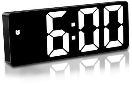 Mardiko Digital Alarm Clock Bedside Mains Powered Battery Alarm Clocks for Bedroom, Electric LED Alarm Clock Silent Non Ticking with Snooze Date Temperature Adjustable Brightness for Adult Kids, White