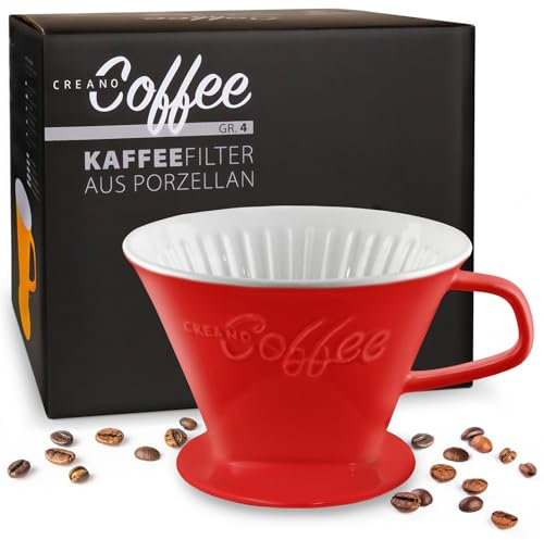 Creano Filtro per caffè in porcellana, misura 4, per sacchetti filtranti, misura 1 x 4, colore rosso