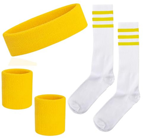 Schweißbänder Gestreifte Socken Set 80er Schweißbänder 90er Kostüm Handgelenk Schweißbänder für Männer und Frauen Sport Stirnbänder 80er Fitness