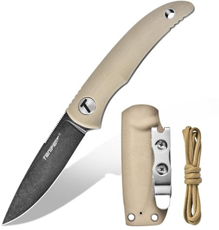 TONIFE Nova Neck Knife mit Scheide Lanyard und Clip, 68mm Feststehendes Klinge Kleine Hals Messer Neck Knife für Outdoor Edc (Warmer Sand+Schwarz Oxid dann Stonewash)