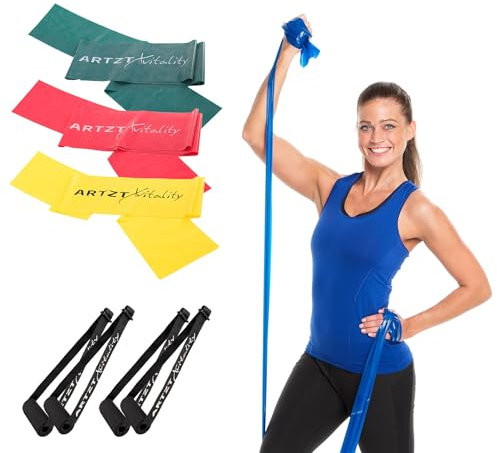 Artzt Vitality Widerstandsbänder Set inkl. Griffe – Professionelles Ganzkörpertraining für Gym, Pilates & Reha | Physiotherapie & Heimtraining | Gelb, Rot, Grün
