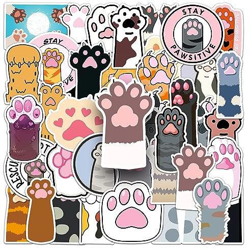 50Stück Katzenpfote Aufkleber für Fahrrad,Motorrad,Laptop, Auto,Stoßstange,Kühlschrank,Niedliche Tier pfoten Wasserdicht Vinyl Aufkleber,Erwachsene Teenager Jugendliche Geschenk,Cartoon Sticker