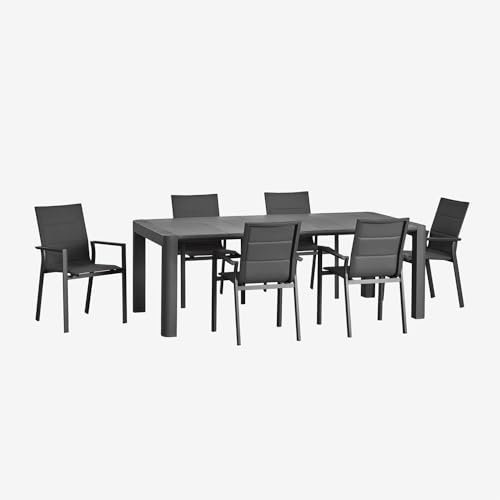 SKLUM Arnadine-Set mit rechteckigem Tisch (180 x 100 cm) und 6 stapelbaren Gartenstühlen aus Karena-Aluminium