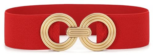 JasGood Damen Breiter Elastischer Taillengürtel Stretchy Gürtel für Kleider Hüftgürtel Goldener Schnalle Gürtel für Damen,Rot,80cm