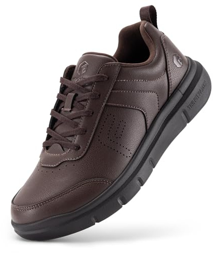 FitVille Mens Wide Fit Smart Casual Shoes Lace Up Oxfords Non Slip Business Dress Shoes Lightweight Walking Sneakers, Chocolate Brown, 14, Wide