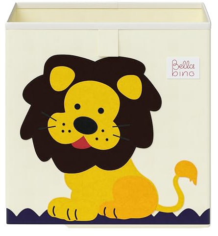 Bellabino Kinder Aufbewahrungsbox Helme, Spielzeugbox für Kinderzimmer, Spielzeug Box, Spielzeug Aufbewahrung Motiv Löwe, Maße 30x30x30 cm