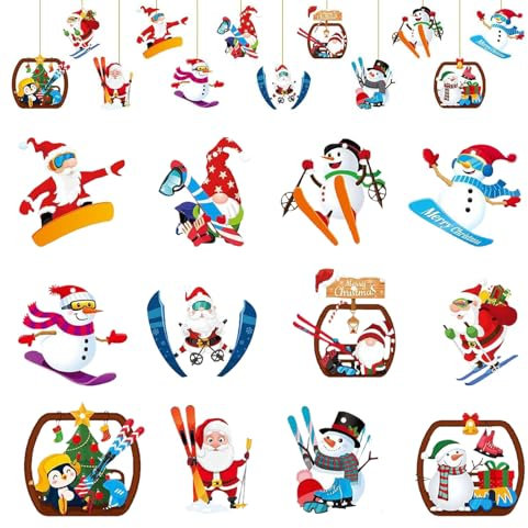 Decorazione per Albero di Natale in Legno 24 Pezzi Pupazzo di Neve Babbo Natale Palline di Legno Ciondolo Sospeso in Legno per Forniture per Feste di Natale