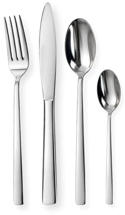 Paluplus Set 48 Posate in Acciaio Inox, Servizio per 12 Persone, set composto da cucchiaio, forchetta, coltello e cucchiaino, stoviglie con finitura lucida, Lavabili in Lavastoviglie, Made Italy