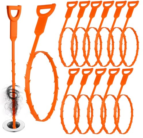 12 Pack Drain Snake Unblocker 25Inch/64cm Drain Hair Remover Plug Unblocker Tool Reusable Plumbing Snake for Kitchen Bathroom Shower Toilet Sink Drain Unblockers