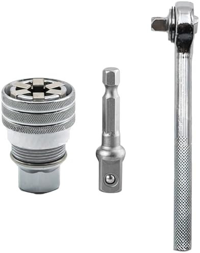 NIYATA 3Pcs Multi-Function Universal Socket Wrench Tool,Universal Socket,Universal Adjustable Socket Wrench (1 Pcs Ratchet Wrench,1 Pcs Extension Rod)