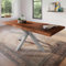 trelevo Esszimmertisch 220x100 cm, Akazienholz massiv, Tischplatte nussbaumfarben, echte Baumkante, Spider Gestell Silber, Baumkantentisch