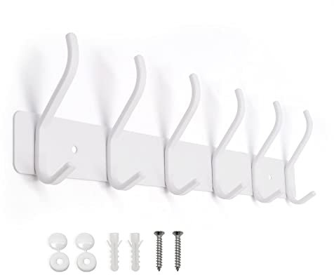 SYPEN Kleiderhaken Wand, Wandgarderobe Edelstahl, Hakenleiste Garderobe für Schlafzimmer Bad, Garderobenhaken für Kleidung, (Weiß, 6 Haken, 1 Stück)