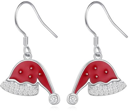 Weihnachtsmannmütze Ohrringe für Damen Mädchen - 925 Sterling Silber Weihnachten Hüte Schmuck - Dangle Drop Ohrringe Geschenke für Weihnachten