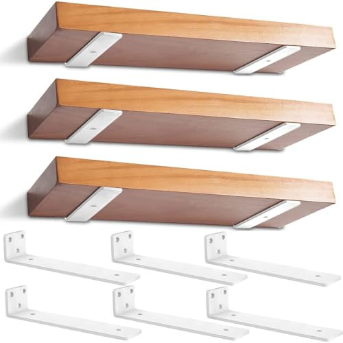 6 Pezzi Staffe per Mensole Fluttuanti, 30 Cm Staffe per Mensole Pesanti, Supporto da Appendere Alla Parete per Mensole Fai da Te | 5 mm Di Spessore con Viti (Bianco) 12in