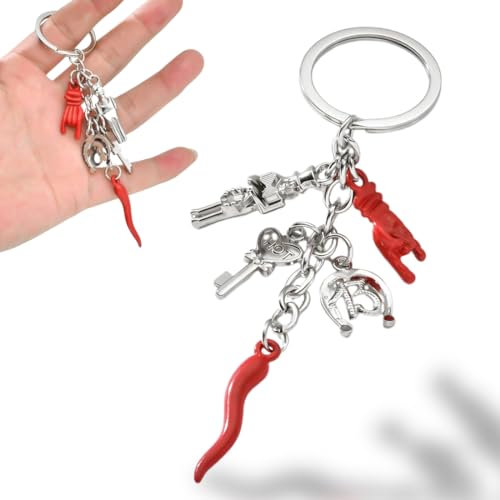 KWKPR Schlüsselanhänger aus Edelstahl, Geweih und Horn rot Glücksbringer, Schlüsselanhänger Personalisiert, Glückshorn, Halskette Kuh Schmuck Geschenke für Mädchen