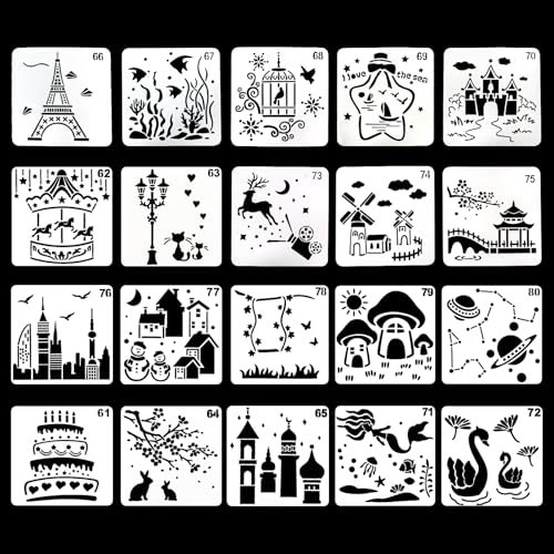 Qaixwuyi 20 Pezzi Fogli Bianco Scrapbooking Modelli Modelli Pittura Stencil Riutilizzabili Graffiti Traforati Misti Aerografo Da Utilizzare Progetti Scrapbooking Fai Da Te