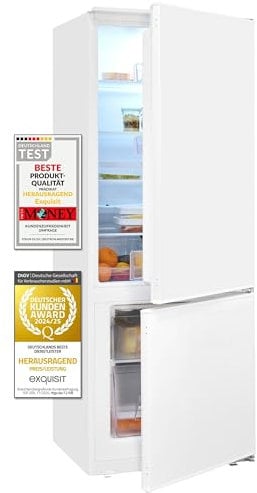 Exquisit Einbau Kühl-Gefrierkombination EKGC225-40-E-080E weiss | Nutzinhalt: 212 L | 4-Sterne-Gefrieren | 145 cm Höhe | Schlepptürmontage | Einbaugerät