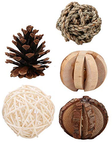 KIMISS 5-teiliges Tannenzapfen-Rollball-Holzspielzeugset für Hamster – Zufällige Farben – Lustiges und Ansprechendes Aktivitätsspielzeug für Kleine Haustiere
