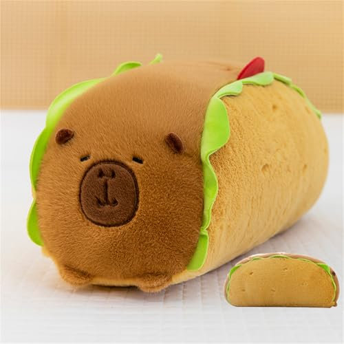 AQCQDQ Kreatives Capybara Stofftier Plüschtier Kissen Lange, Capybara Kuscheltier Flauschig Zum Kuscheln & Spielen Plüsch Spielzeug Kawaii Deko, Hotdog Kugelfisch Brot Puppe Spielzeug (55 cm)