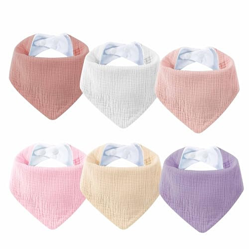 SLOSH 6 Lätzchen Baby Für Neugeborene Babylätzchen Dreieckstuch Halstuch Spucktuch Baumwolle für Babys Kleinkinder Mädchen Jungen Unisex Set Druckknopf (6, Lila)