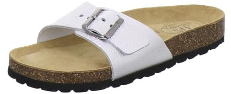AFS-Schuhe 2112, Sandalen Damen bequem Leder, Sommer Pantoletten mit Fußbett flach (38 EU, Silber Lack)