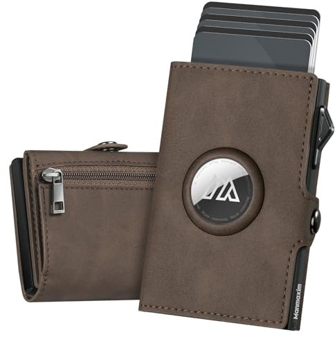Manmaxim Airtag Geldbörse Herren mit Kompakt Pop-up Airtag Kartenetui mit 6 Kartenfächer Geldbeutel Airtag mit RFID Schutz Karten Portemonnaie mit 2 ID Fenster & Münzfach (Braun)