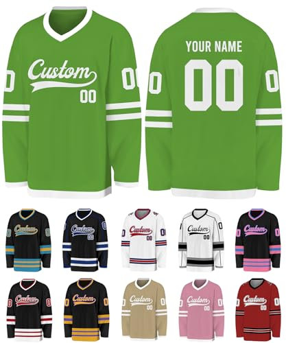 Xiuyours Hockey Trikot Personalisiert Trikot mit Namen Logo Nummer Eishockey Jersey Sporthemden Personalisierte Schnelltrocknend Atmungsaktiv für Herren Dammen Teenager, S-3XL, S3