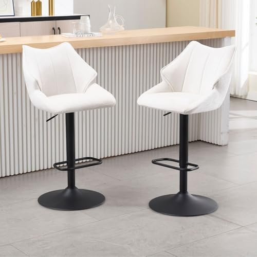 Ya-Home Barhocker 2er Set Barstuhl Chenille 360° Drehbar Küchenhocker Höhenverstellbar gepolsterter Tresenhocker Bistrohockermit lehne für Küche/Bar/Theke, Weiß